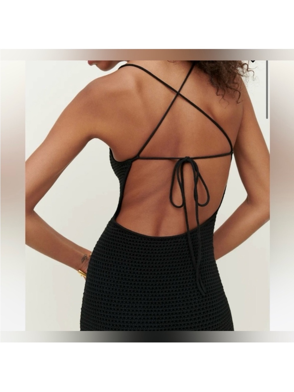 Reformation alexina Open-Back Crochet Knit Black Dress